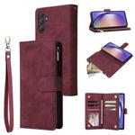 For Samsung Galaxy A55 5G Multifunctional Frosted Zipper Wallet Leather Phone Case(Wine Red)