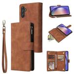 For Samsung Galaxy A55 5G Multifunctional Frosted Zipper Wallet Leather Phone Case(Brown)