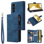 For Samsung Galaxy S23+ 5G Multifunctional Frosted Zipper Wallet Leather Phone Case(Blue)