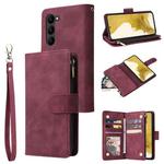 For Samsung Galaxy S23+ 5G Multifunctional Frosted Zipper Wallet Leather Phone Case(Wine Red)