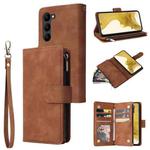 For Samsung Galaxy S23+ 5G Multifunctional Frosted Zipper Wallet Leather Phone Case(Brown)