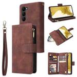 For Samsung Galaxy S23+ 5G Multifunctional Frosted Zipper Wallet Leather Phone Case(Coffee)