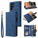 For Samsung Galaxy S23 Ultra 5G Multifunctional Frosted Zipper Wallet Leather Phone Case(Blue)