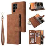 For Samsung Galaxy S23 Ultra 5G Multifunctional Frosted Zipper Wallet Leather Phone Case(Brown)