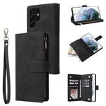 For Samsung Galaxy S22 Ultra 5G Multifunctional Frosted Zipper Wallet Leather Phone Case(Black)