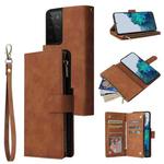 For Samsung Galaxy S21 Ultra 5G Multifunctional Frosted Zipper Wallet Leather Phone Case(Brown)