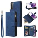 For Samsung Galaxy S21+ 5G Multifunctional Frosted Zipper Wallet Leather Phone Case(Blue)