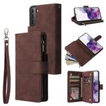 For Samsung Galaxy S21+ 5G Multifunctional Frosted Zipper Wallet Leather Phone Case(Coffee)