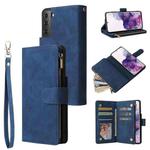 For Samsung Galaxy S21 5G Multifunctional Frosted Zipper Wallet Leather Phone Case(Blue)