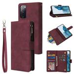 For Samsung Galaxy S20 FE 5G Multifunctional Frosted Zipper Wallet Leather Phone Case(Wine Red)