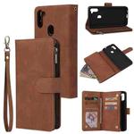 For Samsung Galaxy A11 EU Multifunctional Frosted Zipper Wallet Leather Phone Case(Brown)