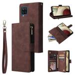 For Samsung Galaxy A12 Multifunctional Frosted Zipper Wallet Leather Phone Case(Coffee)