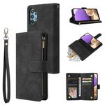 For Samsung Galaxy A32 4G Multifunctional Frosted Zipper Wallet Leather Phone Case(Black)