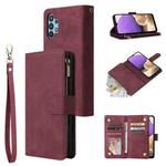 For Samsung Galaxy A32 4G Multifunctional Frosted Zipper Wallet Leather Phone Case(Wine Red)