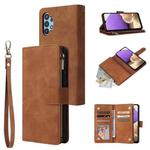 For Samsung Galaxy A32 4G Multifunctional Frosted Zipper Wallet Leather Phone Case(Brown)