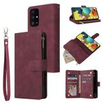 For Samsung Galaxy A52 5G Multifunctional Frosted Zipper Wallet Leather Phone Case(Wine Red)