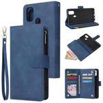 For Samsung Galaxy M30s Multifunctional Frosted Zipper Wallet Leather Phone Case(Blue)