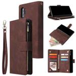 For Samsung Galaxy Note10+ Multifunctional Frosted Zipper Wallet Leather Phone Case(Coffee)