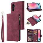 For Samsung Galaxy A24 4G Multifunctional Frosted Zipper Wallet Leather Phone Case(Wine Red)