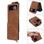 For Samsung Galaxy Z Flip4 Multifunctional Frosted Zipper Wallet Leather Phone Case(Brown)