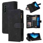 For Samsung Galaxy Z Fold4 Multifunctional Frosted Zipper Wallet Leather Phone Case(Black)