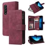 For Samsung Galaxy Z Fold4 Multifunctional Frosted Zipper Wallet Leather Phone Case(Wine Red)