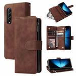 For Samsung Galaxy Z Fold4 Multifunctional Frosted Zipper Wallet Leather Phone Case(Coffee)