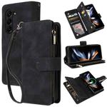 For Samsung Galaxy Z Fold5 Multifunctional Frosted Zipper Wallet Leather Phone Case(Black)