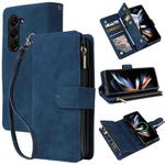 For Samsung Galaxy Z Fold5 Multifunctional Frosted Zipper Wallet Leather Phone Case(Blue)