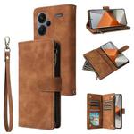 For Xiaomi Redmi Note 13 Pro+ Multifunctional Frosted Zipper Wallet Leather Phone Case(Brown)