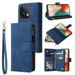 For Xiaomi Redmi Note 13 5G Multifunctional Frosted Zipper Wallet Leather Phone Case(Blue)