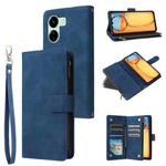 For Xiaomi Redmi 13C 4G Global Multifunctional Frosted Zipper Wallet Leather Phone Case(Blue)