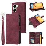 For Xiaomi Redmi 13C 4G Global Multifunctional Frosted Zipper Wallet Leather Phone Case(Wine Red)