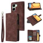 For Xiaomi Redmi 13C 4G Global Multifunctional Frosted Zipper Wallet Leather Phone Case(Coffee)