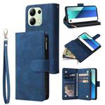 For Xiaomi Redmi Note 13 4G Multifunctional Frosted Zipper Wallet Leather Phone Case(Blue)