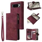 For Google Pixel 8 Pro Multifunctional Multi-Card Wallet Phone Leather Case(Wine Red)