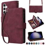 For Samsung Galaxy S23 FE 5G Crossbody Multi-card Slot Wallet Zipper Leather Phone Case(Wine Red)