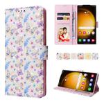 For Samsung Galaxy S24 Ultra 5G Bronzing Painting RFID Leather Case(Pansies)