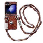 For Samsung Galaxy Z Flip3 5G Impression Camellia Pattern Protective Phone Case with Long Lanyard(Brown)