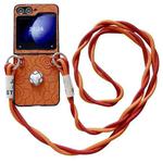 For Samsung Galaxy Z Flip3 5G Impression Camellia Pattern Protective Phone Case with Long Lanyard(Orange)