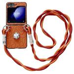 For Samsung Galaxy Z Flip4 5G Impression Camellia Pattern Protective Phone Case with Long Lanyard(Orange)