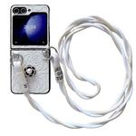 For Samsung Galaxy Z Flip5 5G Impression Camellia Pattern Protective Phone Case with Long Lanyard(White)