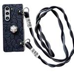 For Samsung Galaxy Z Fold5 5G Impression Camellia Pattern Protective Phone Case with Long Lanyard(Black)