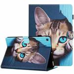For Amazon Kindle Fire HD 8 2016 Painted Pattern Stitching Smart Leather Tablet Case(Blue Cat)