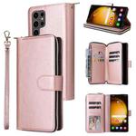 For Samsung Galaxy S24 Ultra 5G 9-Card Slots Zipper Wallet Bag Leather Phone Case(Rose Gold)