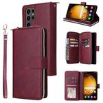 For Samsung Galaxy S24 Ultra 5G 9-Card Slots Zipper Wallet Bag Leather Phone Case(Wine Red)