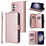 For Samsung Galaxy S23 FE 5G 9-Card Slots Zipper Wallet Bag Leather Phone Case(Rose Gold)