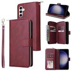 For Samsung Galaxy S23 FE 5G 9-Card Slots Zipper Wallet Bag Leather Phone Case(Wine Red)