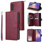 For Samsung Galaxy A55 9-Card Slots Zipper Wallet Bag Leather Phone Case(Wine Red)