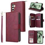 For Samsung Galaxy S24 FE 5G 9-Card Slots Zipper Wallet Bag Leather Phone Case(Wine Red)